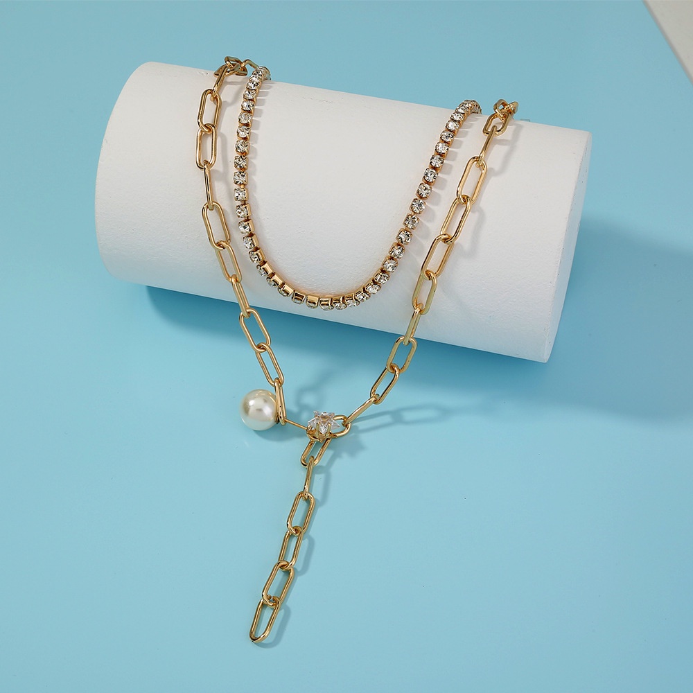 Kalung dua layer tebal mutiara titanium korea style anti karat