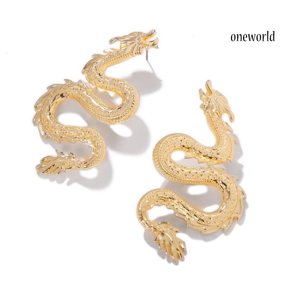 OW# Stylish Women Curved Dragon Shape Alloy Ear Studs Earrings Party Jewelry Gift