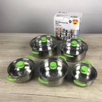 1 SET ISI 5PCS PANCI SOUP POT STAINLESS STEEL TUTUP KACA GAGANG KUPING WARNA