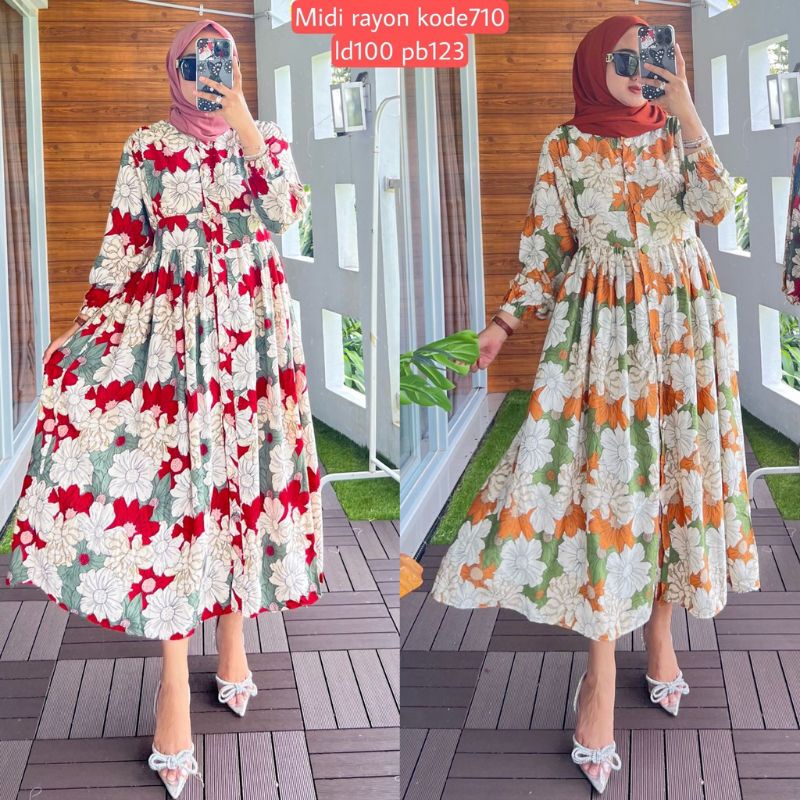 Midi Dress Rayon Terbaru / Midi Dress Rubiah / Midi Dress Crinkle Terbaru / Midi Dress Jumbo Terbaru