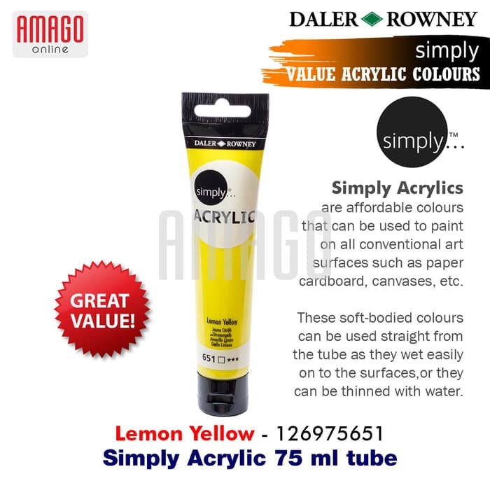 DALER-ROWNEY - SIMPLY ACRYLIC PAINT 75 ML - LEMON YELLOW - 126975651