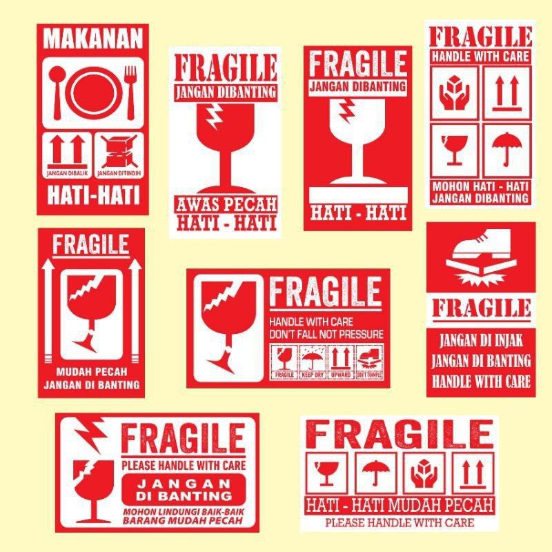 

STIKER FRAGILE HANDLE WITH CARE STIKER HATI-HATI AWAS PECAH UK 8cm x 5cm