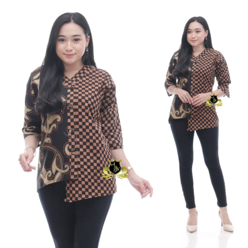 Batik wanita ASJ SA HRB026 Kenongo Kemeja Tosca Pendek-kangkung catur