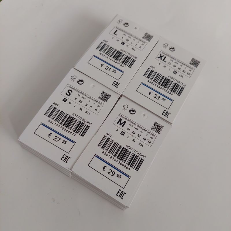 

label baju import seri smlxl (100 pcs)hantag baju hangtag label baju hanstag price tag hangtag barcode ready stok