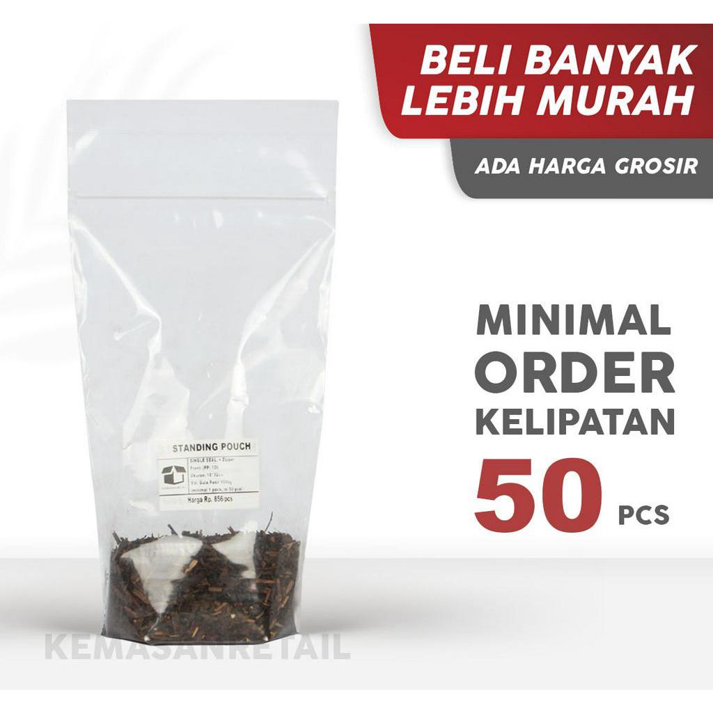 Standing Pouch Klip PP Bening Single Seal 16x32 cm (1000g) - Packaging Makanan dan Kopi - Plastik Ke