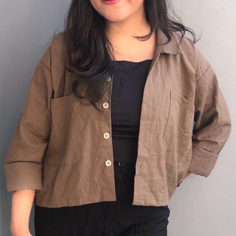KEMEJA WANITA RAMI BASIC SHIRT CROP LINEN-3
