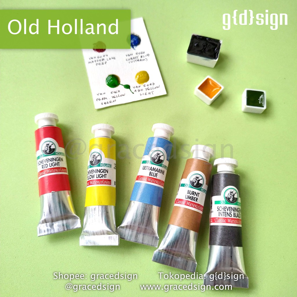 

Set 5 pcs - Old Holland Watercolours - Share Tube Cat Air Hand Poured Dot Card Mini Pan Half Pan