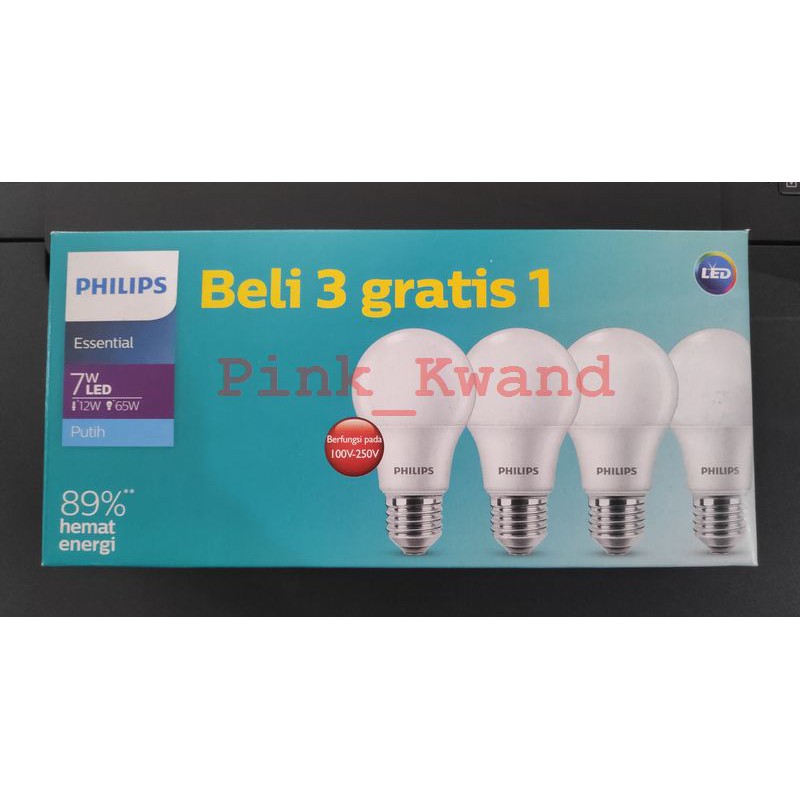 Lampu essential led 7 watt, multipack / beli 3 gratis 1 philips