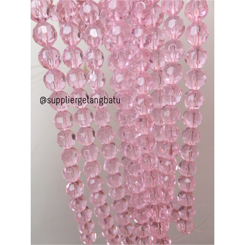 kristal bola dunia cutting 8mm PINK rose quartz kuarsa ceko bulat bead aksesoris wanita pria craft