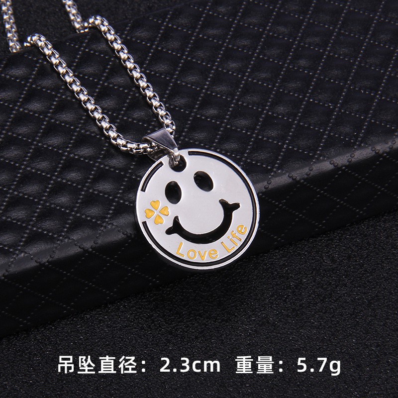 Kalung Liontin Emoji Smiley Face Bahan Titanium Steel Gaya Hip Hop Punk Untuk Pria Dan Wanita