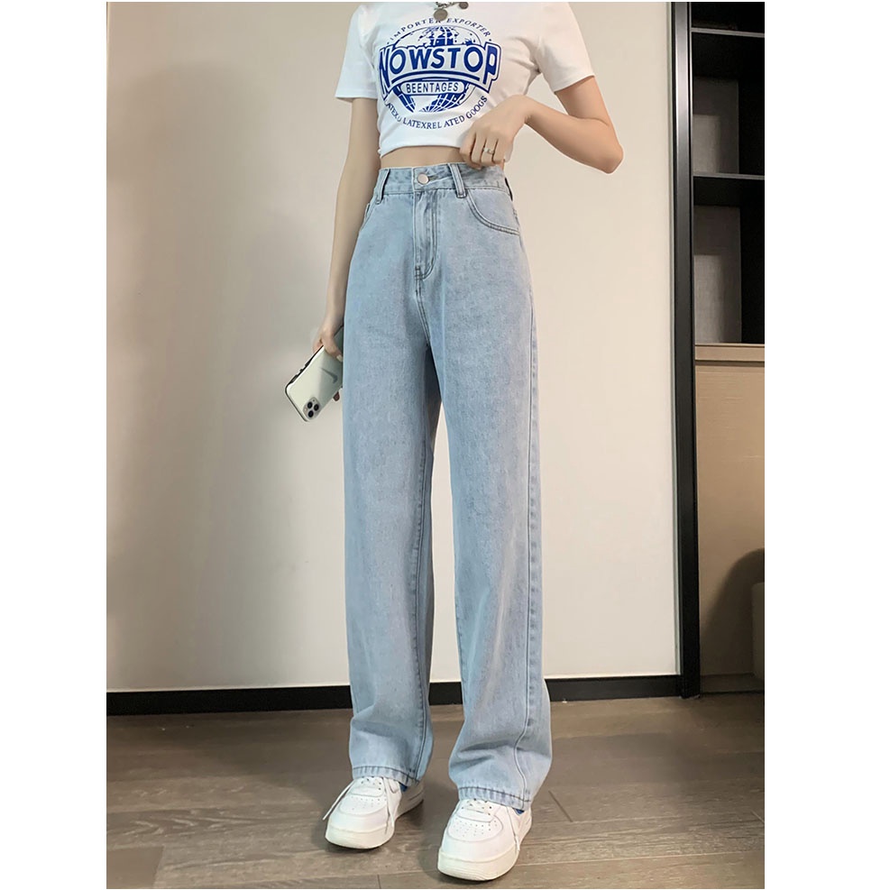 Highwaist Kulot Jeans Wanita Loose / Biru Celana Panjang Jeans Wanita