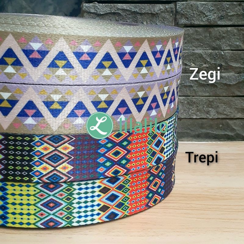 WEBBING MOTIF 4 CM / BAHAN TALI TAS MOTIF (TANPA KAITAN)