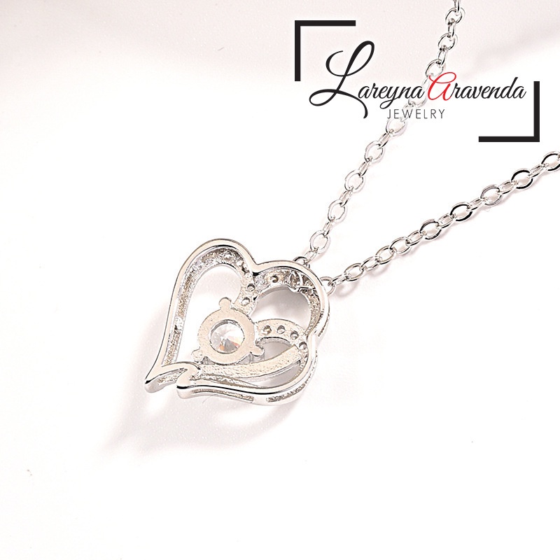 Kalung Titanium + Liontin Wanita Model Double Love Crystal KL020