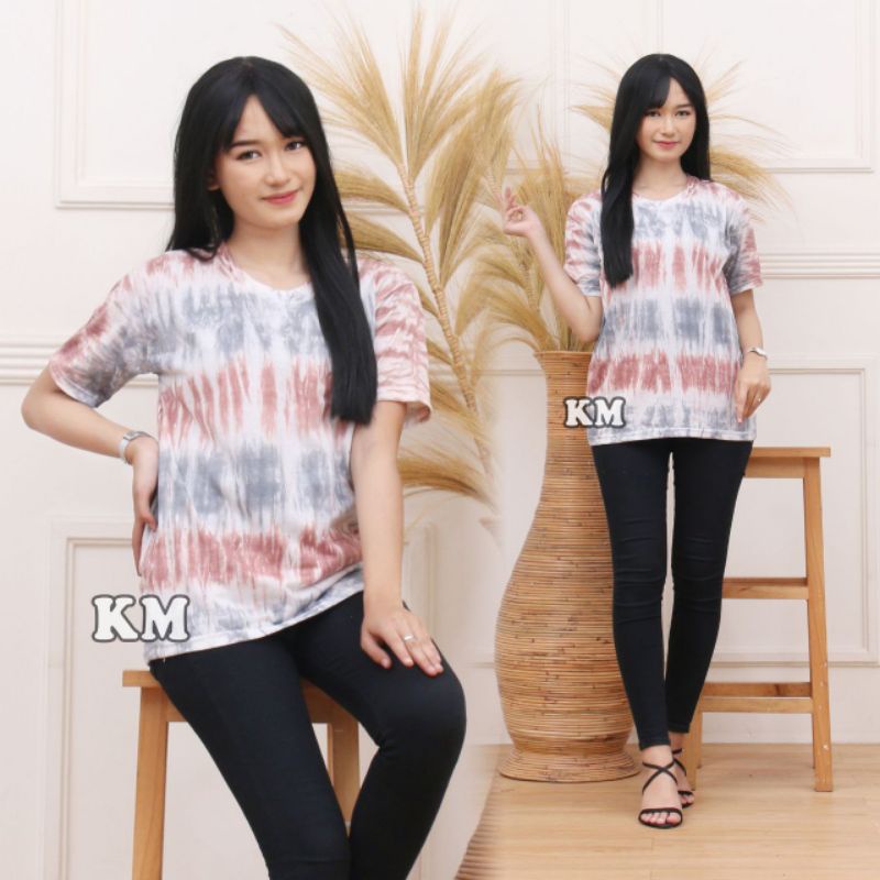 Kaos Wanita Murah Lengan Pendek Tshirt Motif Batik Abstrak Baju Olahraga Cewek Santai Tie Dye Kekinian Terbaru Ukuran Size M L XL Harga Murah Grosir Bahan Combed Halus