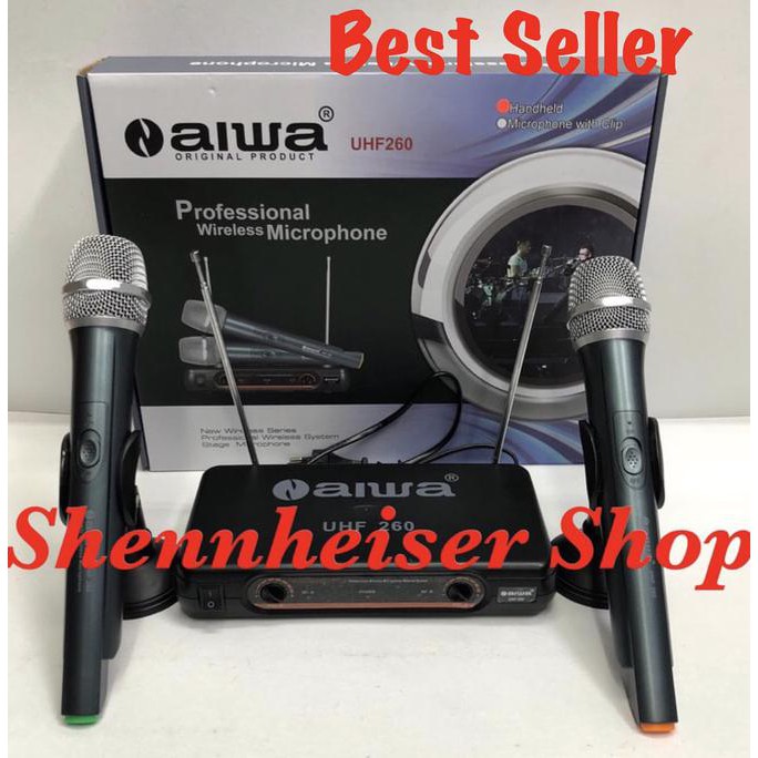 barang berkualitaspengiriman cepat]kualitas terbaik Mic Aiwa UHF 260 Wireless Microphone Karaoke