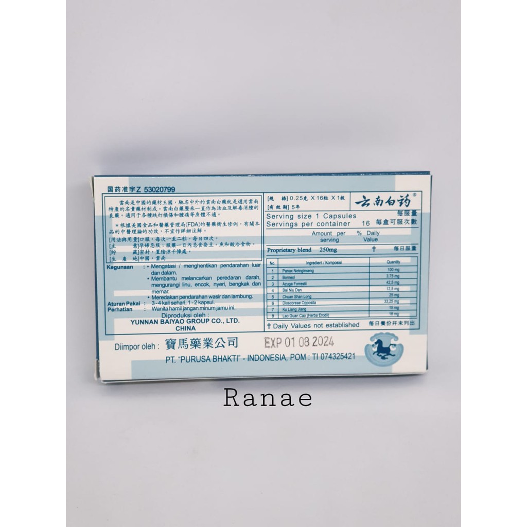 Yunnan baiyao capsule PT. Purusa Bhakti