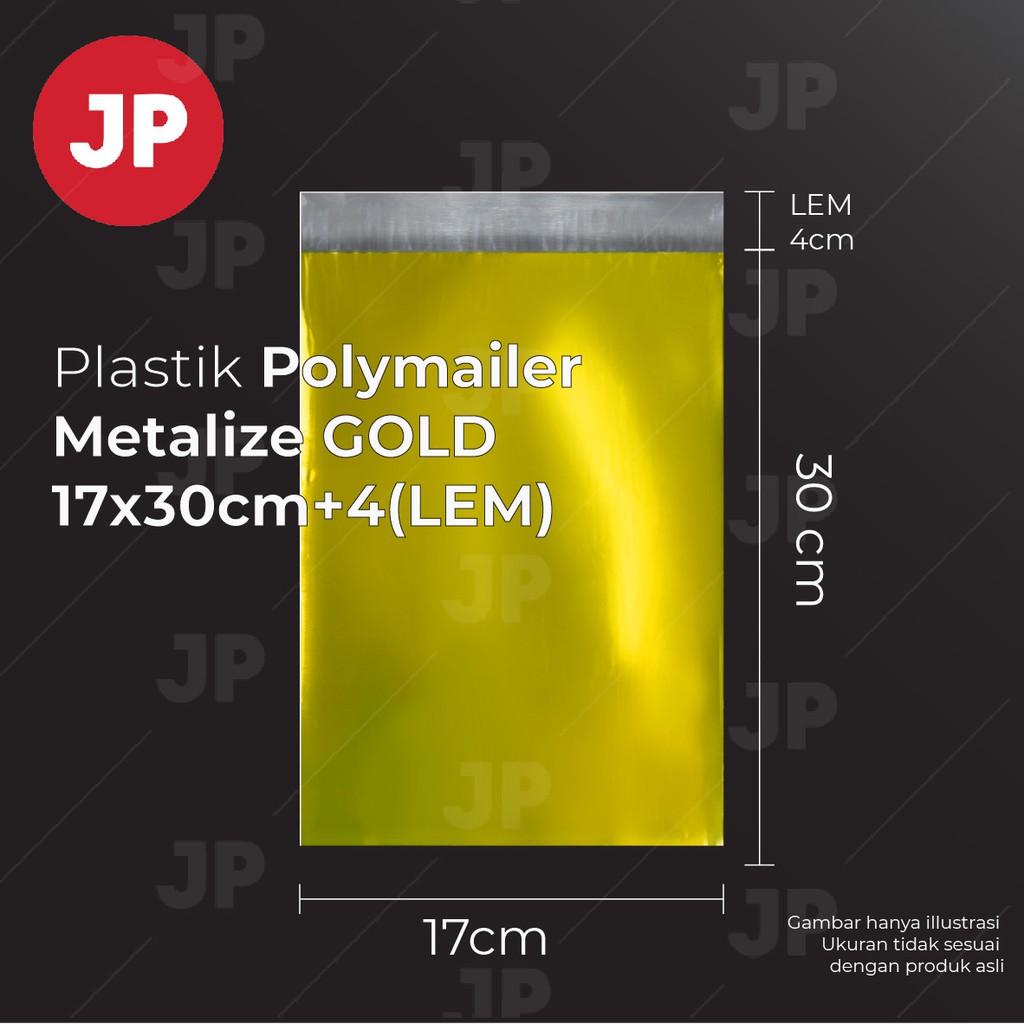 Plastik Packing Polymailer Metalize GOLD Uk 17x30cm+4(LEM) 1 Pack isi 50pcs