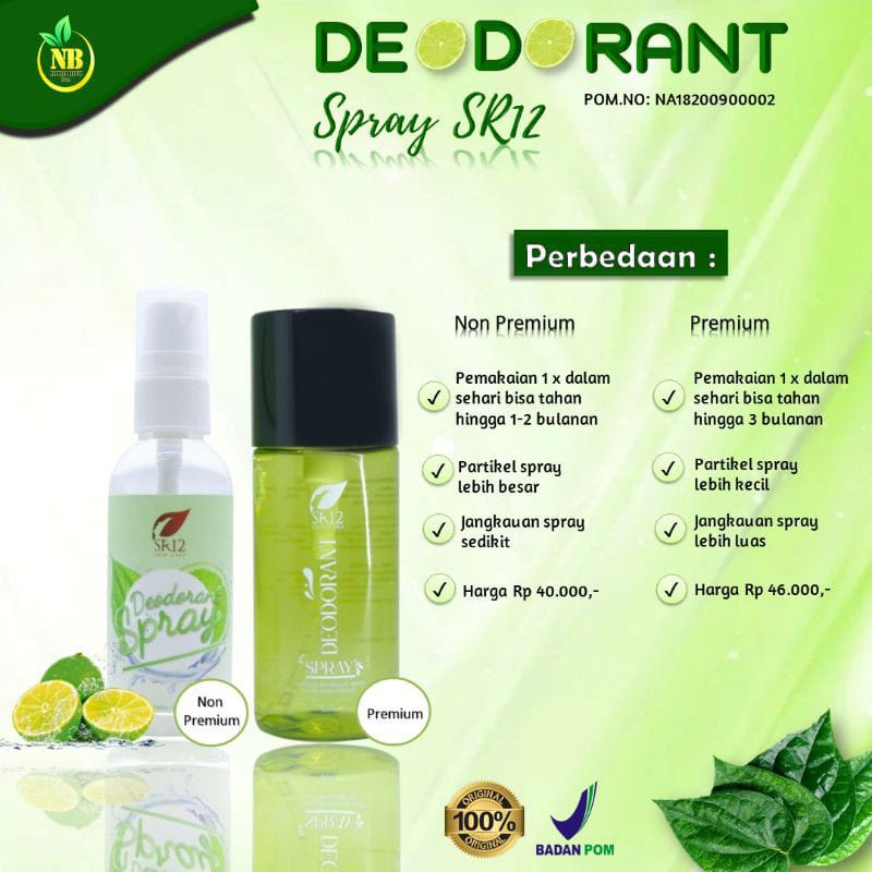 Qeila - Deodorant Spray SR12 Herbal Ampuh atasi Bau Badan Keringat Berlebih Mencerahkan Ketiak BPOM 60 ml