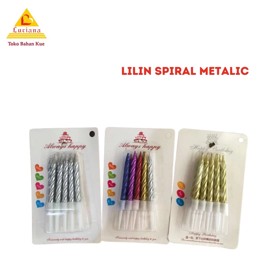 Lilin Ulang Tahun Ulir / Spiral Pendek metalik isi 10 pcs