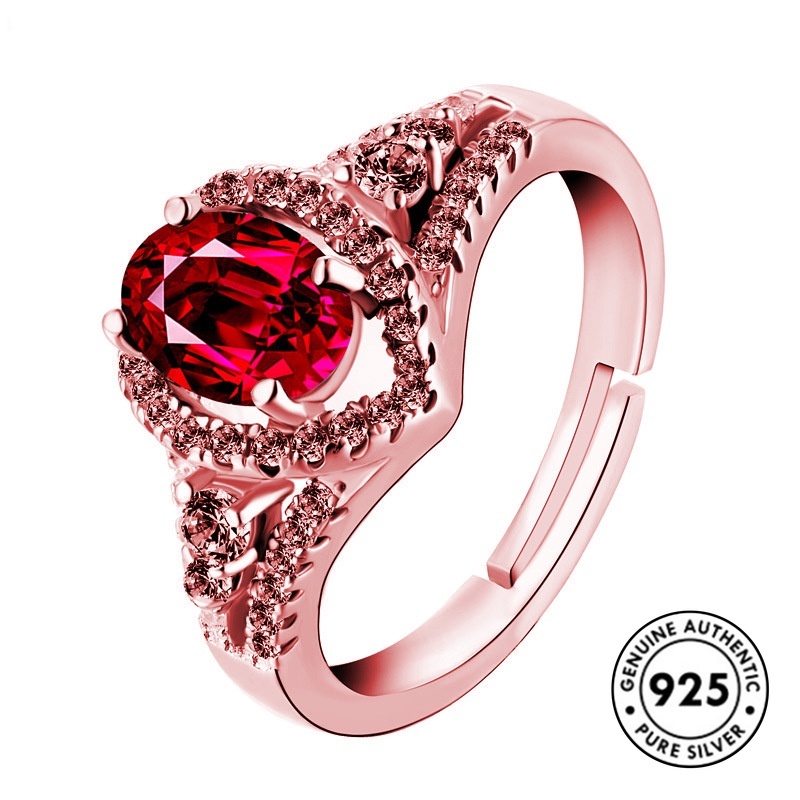 Cincin Sterling Silver 925 Model Terbuka Dengan Ruby Elegan Untuk Wanita