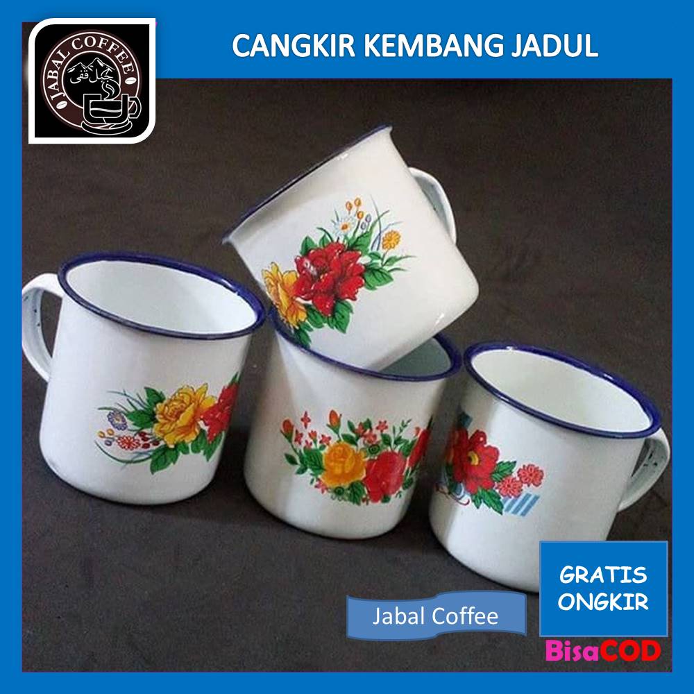 Gelas Kaleng Bunga Jadul / Cangkir Kembang 7 Cm / Enamel Gelas Seng