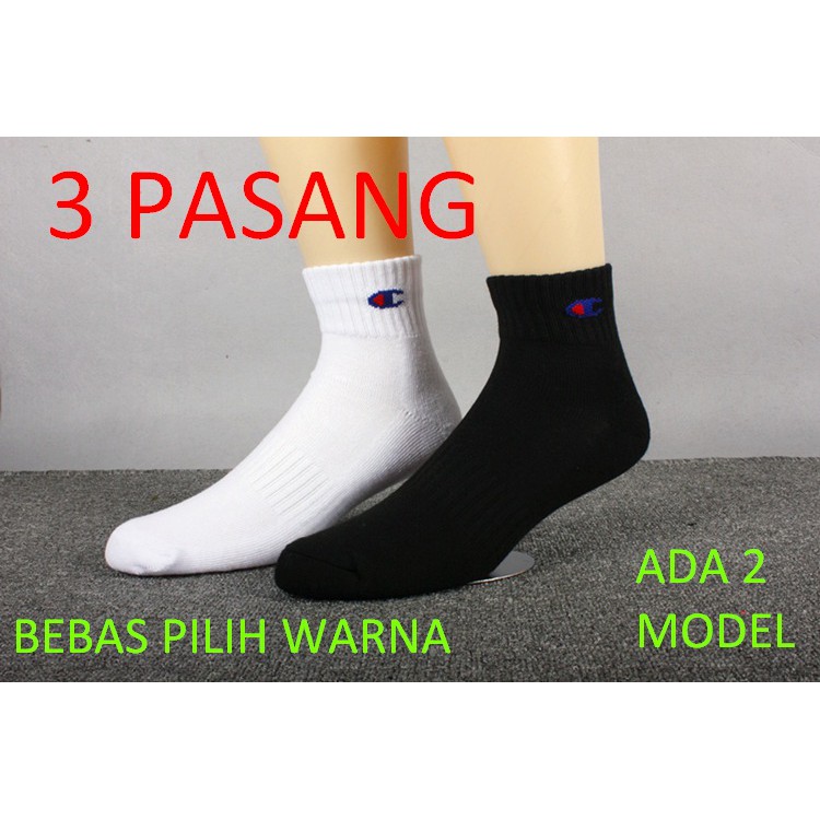 [3PASANG] Kaos Kaki Jalan Santai Olahraga Basket Bola Merk Champion Isi  model Pendek Pria Wanita