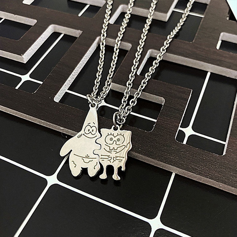 2 Pcs/set Spongebob Pie Bintang Pasangan Jahitan Kalung Pria Dan Wanita Klavikula Rantai Sederhana Aksesoris Hadiah