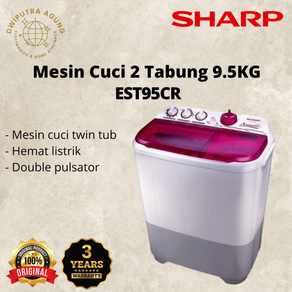 MESIN CUCI SHARP mesin cuci 2 tabung 9,5 kg EST-95CR