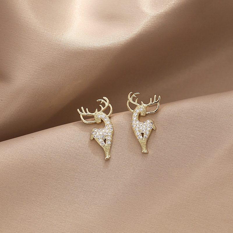 Anting Rusa Natal Berlian Berkilau Perempuan Korea Manis Lucu Kartun