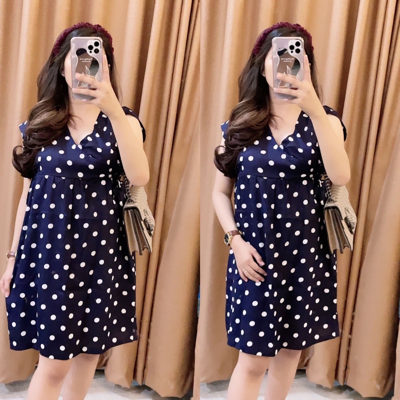Baju tidur Daster kekinian kimono busui frendly bahan rayon adem-POLKA NAVY BESAR