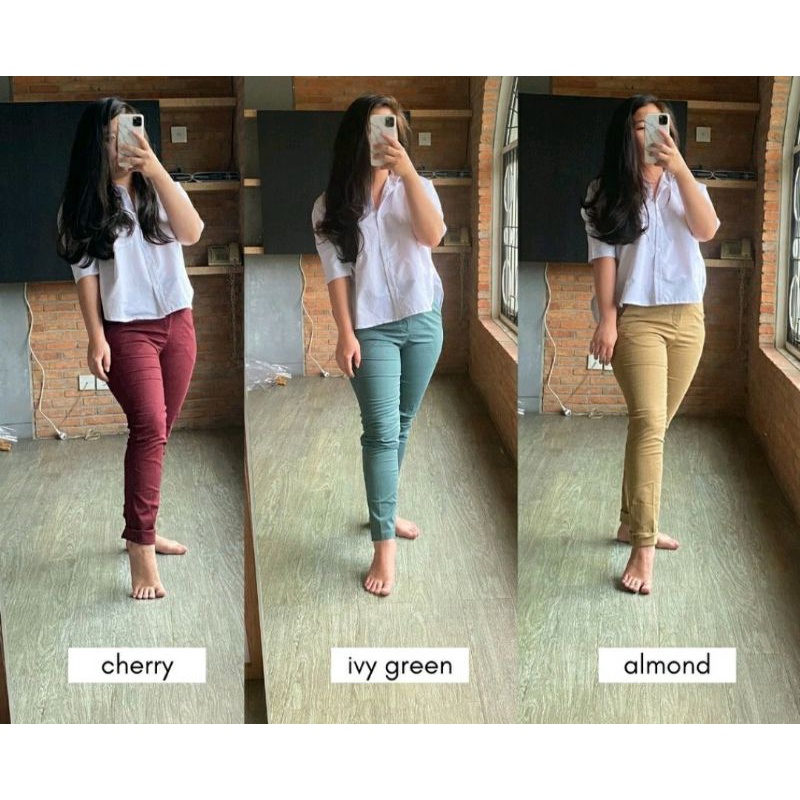 Celana Kerja HM Twill Trousers - Skinny Highwaist - Celana Panjang Bahan Katun Wanita