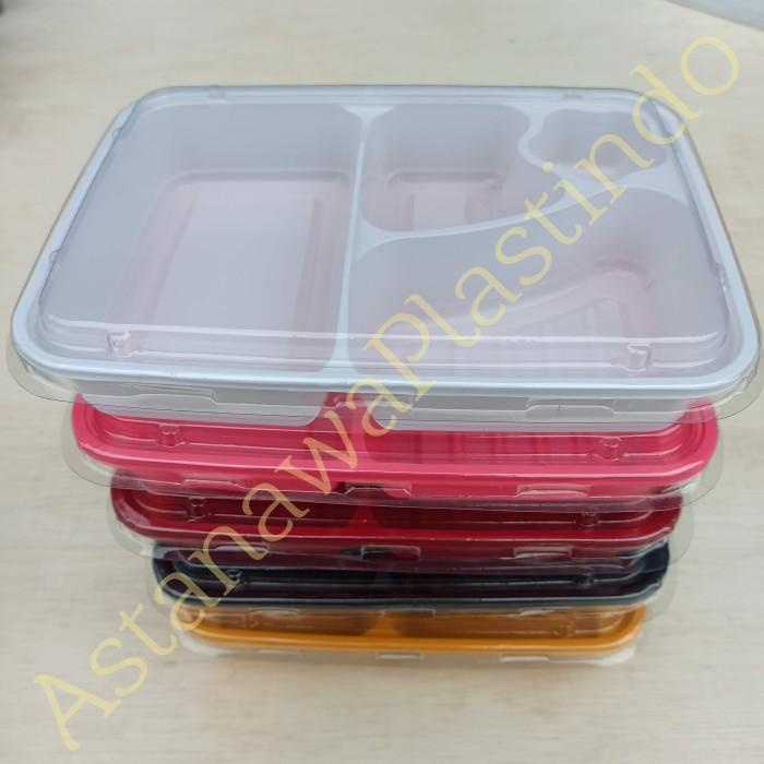 Isi 50 set: Mika tray kotak nasi partisi bento sekat 4 bintang warna