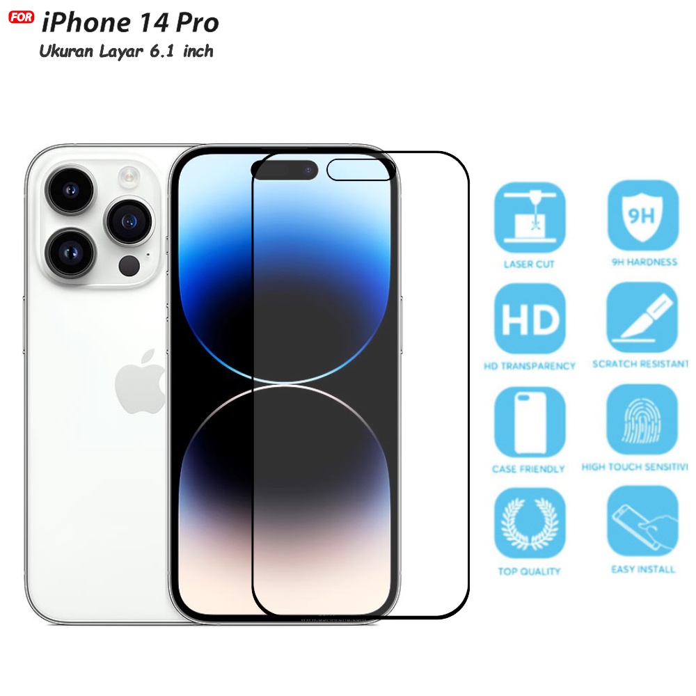 Tempered Glass Full iPhone 14 Pro Anti Gores Kaca Full Layar