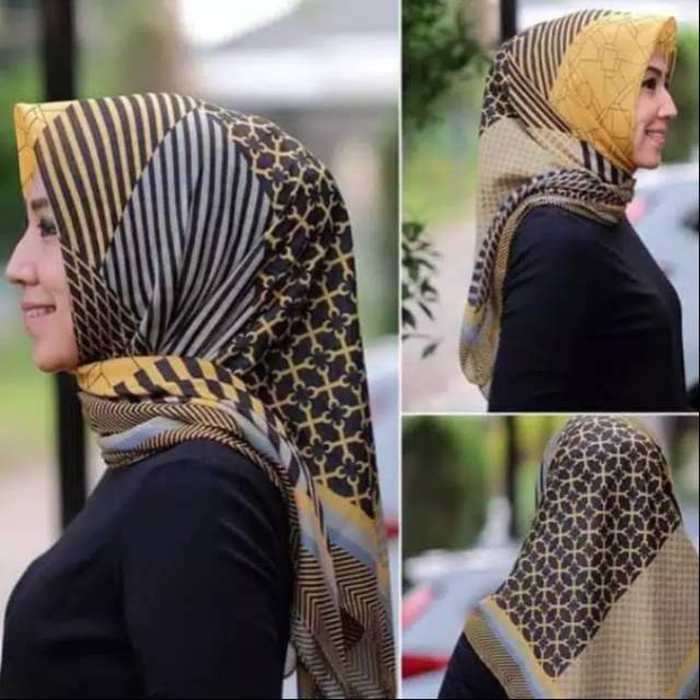 HIJAB SEGI EMPAT DEENAY KW MOTIF INJI KUNING PELAKOR
