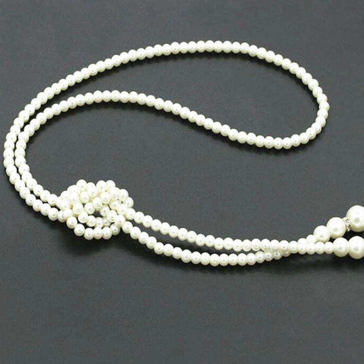 Long Knotted Simulated Pearl Necklace