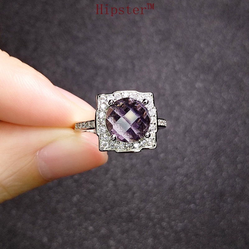 Hot Sale Punk Simple Personality Inlaid Purple Gemstone Square Ring