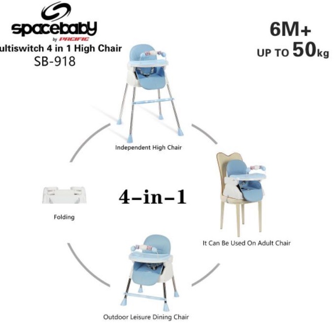 SpaceBaby SB 918 Baby Chair Baby Booster Seat 4 IN 1 High Chair Kursi Makan Anak Bayi