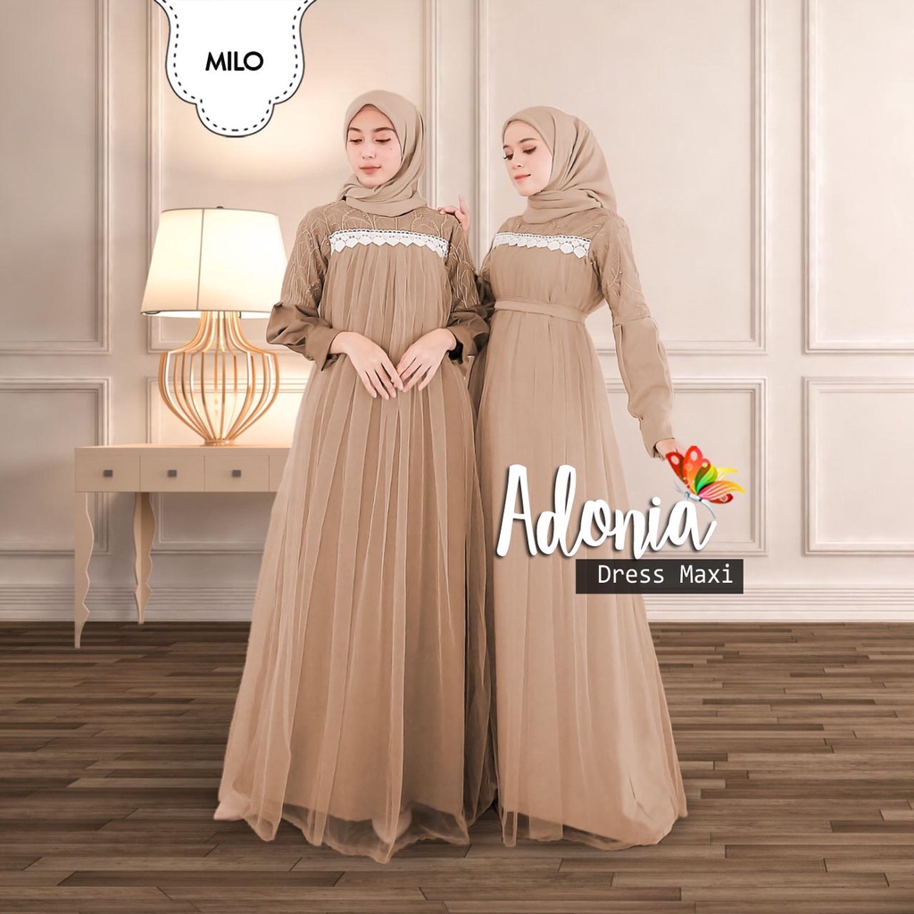 Gamis FASHION BUSANA MUSLIM GAMIS PEREMPUAN MAXY DRESS ADONIA BAHAN TILE BORDIR MOSCREPE AKSEN RENDA