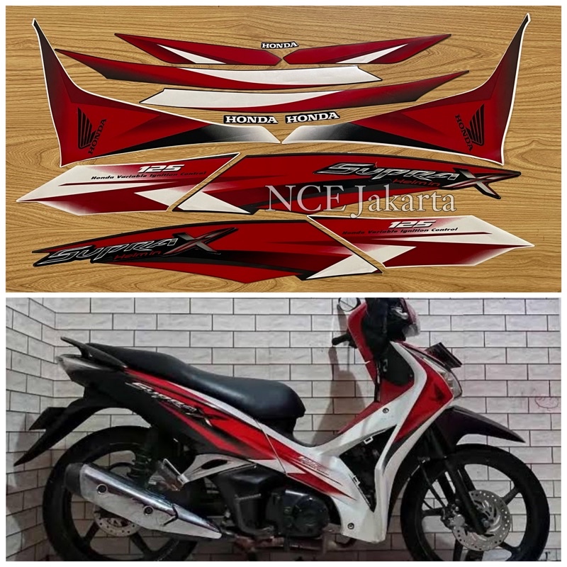 STIKER STRIPING SUPRA X 125 HELM IN 2011 MERAH PUTIH