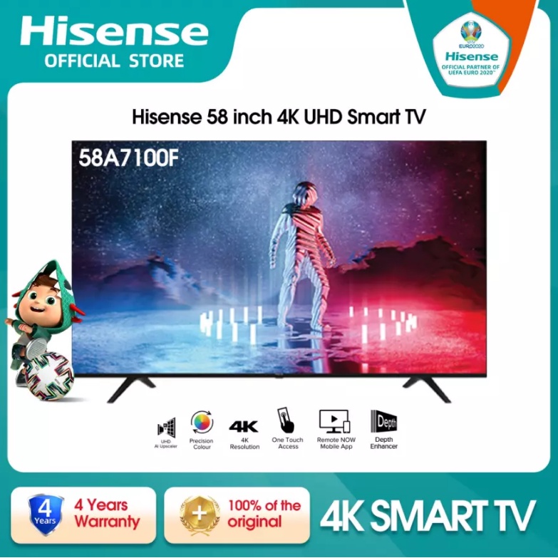 HISENSE 58 inch 4K UHD Smart TV - Precision Colour - One Touch Access - Remote Now - USB - HDMI (Mod