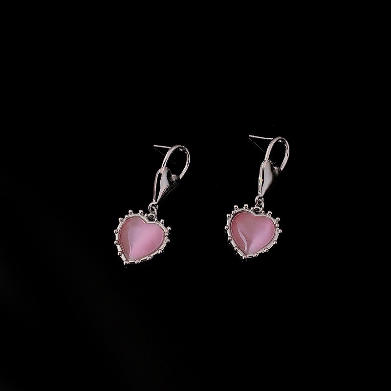 Anting Bentuk Hati Opal Warna Pink Untuk Aksesoris