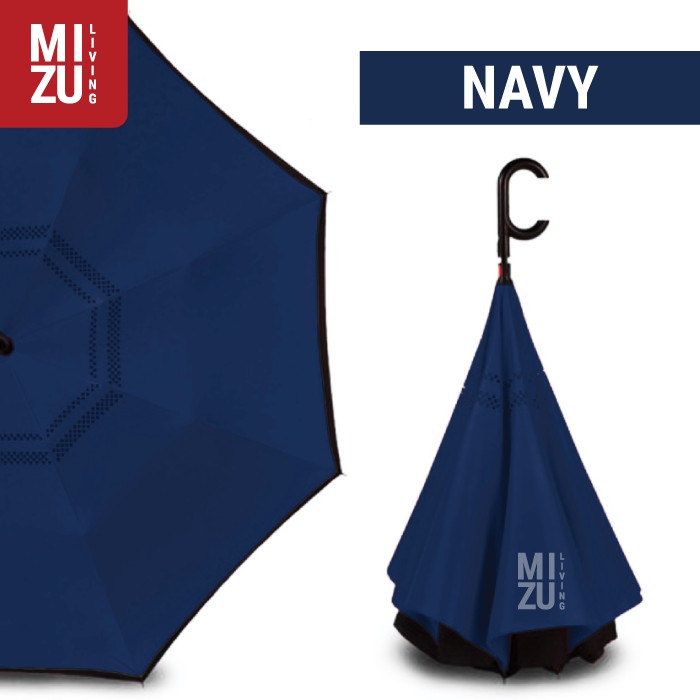 Payung Terbalik Kazbrella POLOS Payung Mobil Reverse Umbrella Gagang C-NAVY