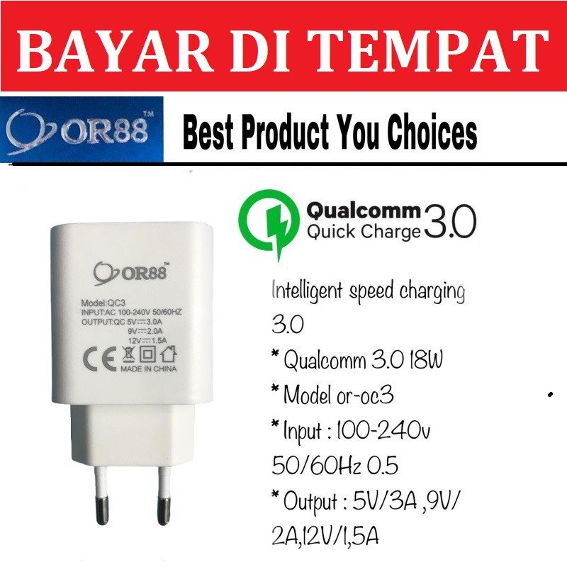 Charger Fast Charging Qualcomm  by Or88 3.0 A Original Tipe C dan Iphone