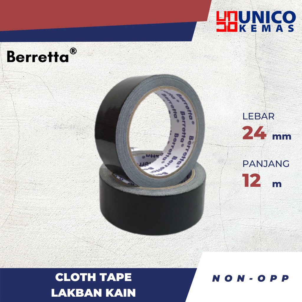 

[144 PCS] BERRETTA LAKBAN KAIN HITAM 24 MM X 12 M - CLOTH TAPE 1 IN