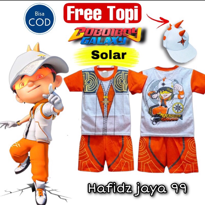 TERBARU... SETELAN ANAK LAKI-LAKI BOBOIBOY SOLAR PUTIH FREE TOPI / BAJU BOBOBOY ANAK TERLARIS / BOBO