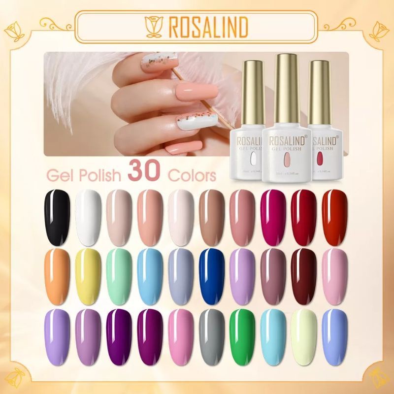 ROSALIND Gel Nail Polish 10 ml Botol Kaca UV LED / Kutek / Cat Kuku/ Kutek Gel/  Kutek UV LED/ Kutek Nail Arts