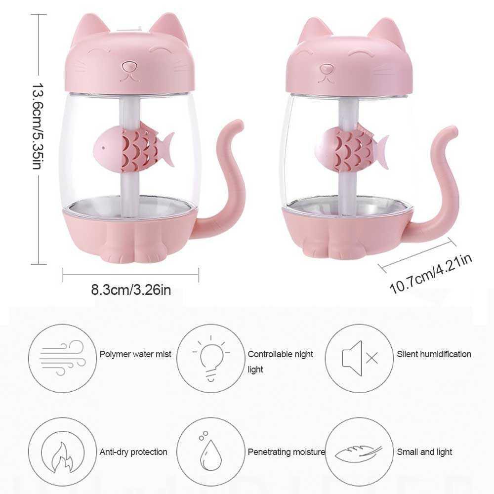 Umiwe 3 in 1 Air Humidifier Aromatherapy Kitty 350ml Fan + LED Lamp [Pink]