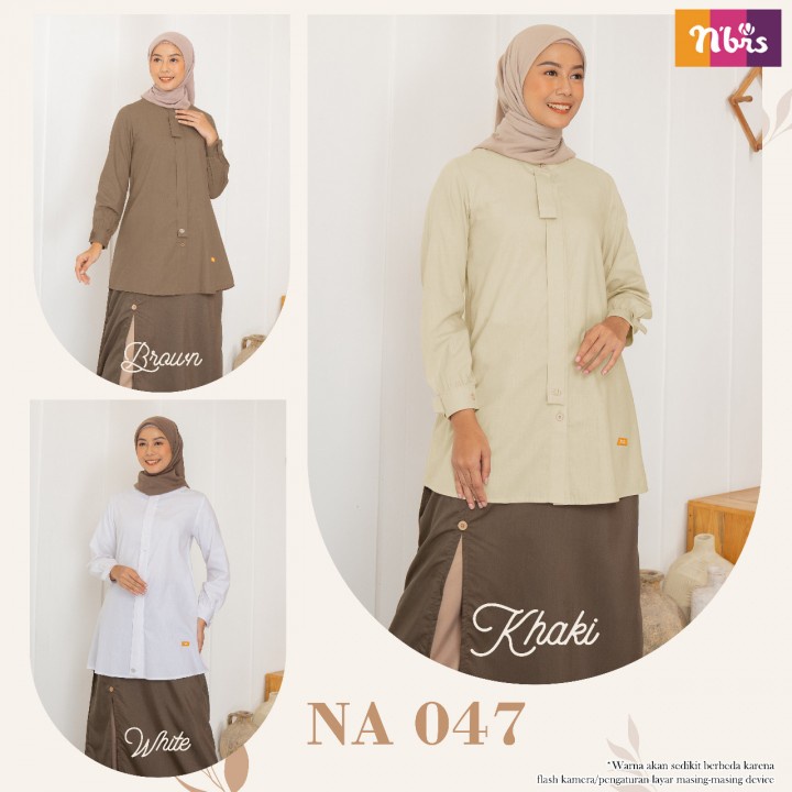ATASAN NIBRAS NA 047 47 BAJU BLOUSE KEMEJA WANITA DEWASA BUSUI BAHAN KATUN POLOS LENGAN PANJANG MUSL