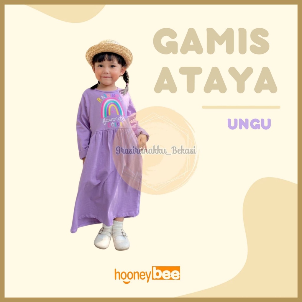 Gamis Kaos Anak Ataya Hooneybee Warna Ungu 2-10Tahun