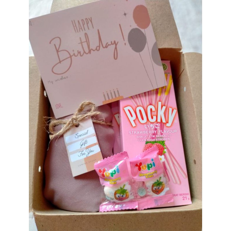 

[Pink] Gift Box Kubus with Pocky Paket Hadiah Ulang Tahun Wisuda Graduation Hampers Pernikahan
